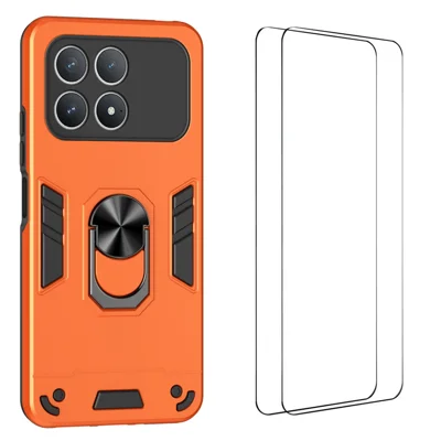 WANLONFENG für Xiaomi Poco F8 Pro / Xiaomi Redmi K90 5G YS Serie Hülle mit Ständer, stoßfest PC TPU Handyhülle mit 2 Stück Gehärtetem Glasfolie - Orange