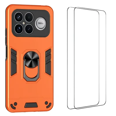 WANLONFENG für Xiaomi Poco F8 Ultra / Xiaomi Redmi K90 Pro Max 5G YS Serie Tasche Ständer Stoßfest PC TPU Handyhülle mit 2 Stk. Panzerglasfolie - Orange