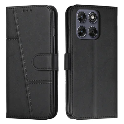 Etui skórzane na Motorola Edge 70 Pro 5G, etui z funkcją portfela i podpórką do filmów z paskiem - Czarny