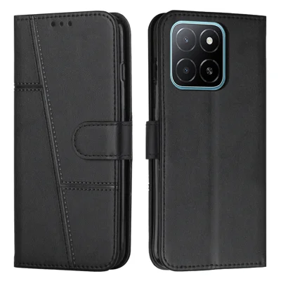 For Honor 600 Smart 5G / X7e Plus 5G Leather Phone Case  Foldable Stand Wallet Flip Cover with Strap - Black