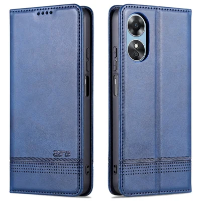 AZNS pour Oppo A17 4G / A17k 4G étui téléphone texture cuir de vache en PU étui portefeuille pliable avec support aimantation automatique - Bleu