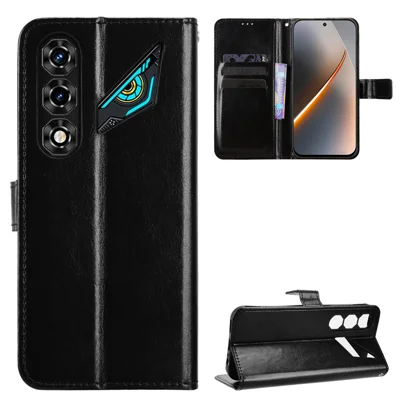  For ZTE nubia Neo 5G PU Leather Case with Strap Crazy Horse Texture Phone Wallet Cover - Black