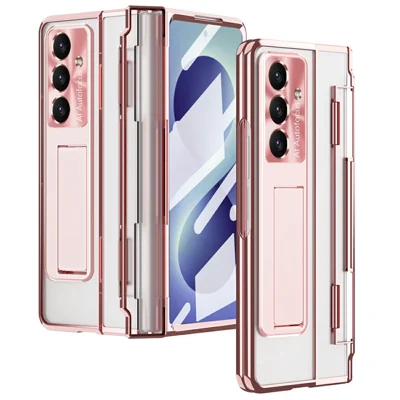 For Samsung Galaxy Z Fold8 Ultra Case Kickstand Hard PC Phone Cover with Screen Film - Rose Gold