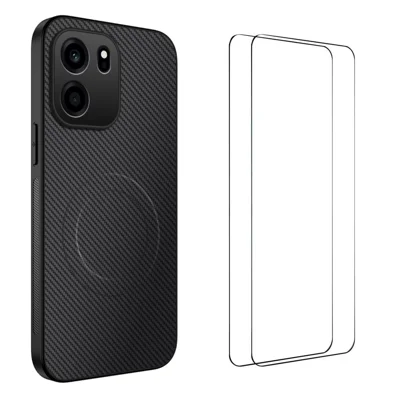 WANLONFENG para OnePlus Turbo 6V 5G / OnePlus Nord CE6 5G TQ1 Serie Funda Magnética con Textura de Fibra de Carbono PC TPU Cubierta para Teléfono con 2 Unidades de Películas para Pantalla - Negro