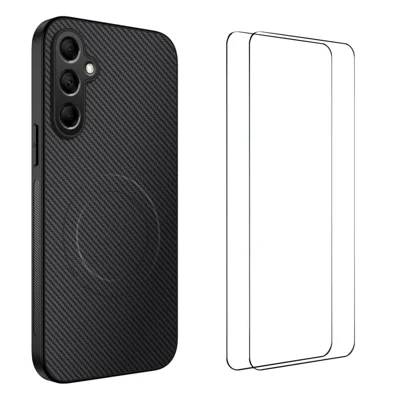 WANLONFENG för Samsung Galaxy S26 FE TQ1 Serie Magnetisk Skal med Kolfiberstruktur PC TPU Mobilskal med 2 st Skärmskydd - Svart