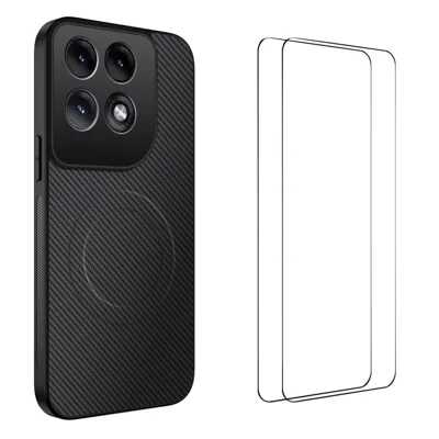 WANLONFENG na Motorola Edge 70 Pro 5G TQ1 Seria Etui Magnetyczne z Teksturą Węglowej Powłoki PC TPU Pokrowiec z 2 szt. Foliami Ochronnymi - Czarny