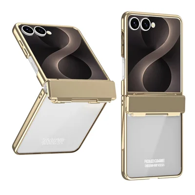 Voor Samsung Galaxy Z Flip8 Hoes Electrolyplaat PC Vouwtelefoonhoes met Screen Protector - Champagne Goud