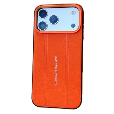 Coque pour iPhone 17 Pro Max, texture cuir, protection antidérapante en PC + TPU - Orange