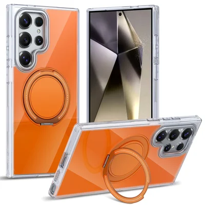 Für Samsung Galaxy S24 Ultra Hülle Drehbarer Ringhalter Ständer TPU + Acryl Stoßfester Handy-Schutz - Orange
