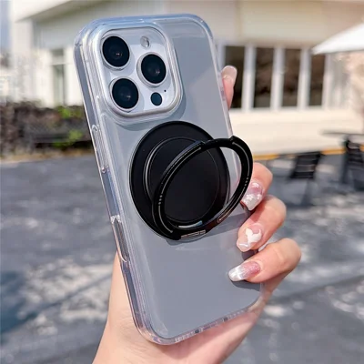 Für iPhone 16 Pro Max Hülle mit drehbarem Ringhalter und Ständer TPU + Acryl stoßfester Handy-Schutz - Grau
