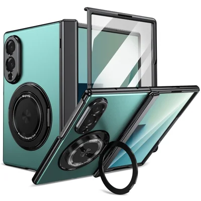 För Samsung Galaxy Z Fold8 bred magnetisk hårddel av polykarbonat med roterbar stödplatta och gångjärnsskydd vikbar mobilhölse med temperskikt - Ljusblå