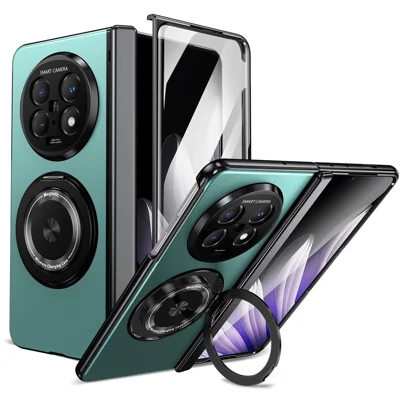 Capa Magnética para Oppo Find N5 5G com Suporte Giratório, Capa Rígida de PC com Proteção de Dobradiça para Telemóvel Dobrável com Filme de Vidro Temperado - Azul Lago