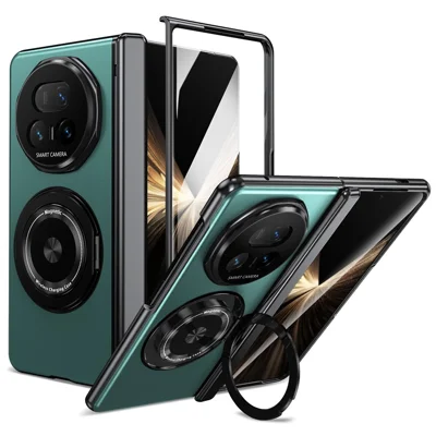 Voor Honor Magic V5 5G Magnetische Behuizing Draaibare Steun Harde PC Scharnierbeveiliging Vouwtelefoonhoesje met Gehard Glasfilm - Hemelsblauw