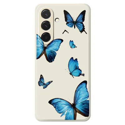 Cover per Samsung Galaxy A57 5G con Stampa di Farfalle Blu, Bordo Dritto, Custodia Posteriore in TPU - Beige