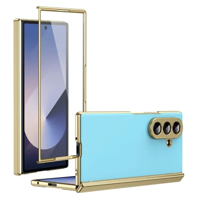 Für Samsung Galaxy Z Fold7 5G Hülle AG Matt Harte PC Klapphandyhülle mit gehärtetem Glasfilm - Babyblau