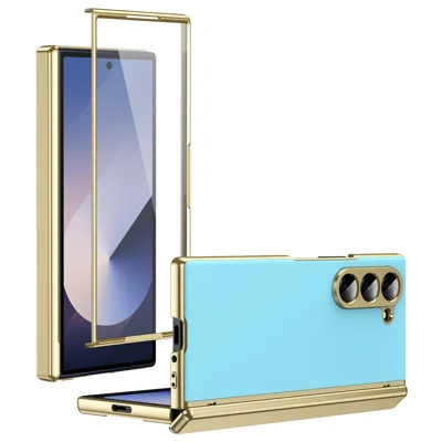 For Samsung Galaxy Z Fold6 5G Case AG Matte Hard PC Folding Phone Cover with Tempered Glass Film - Baby Blue