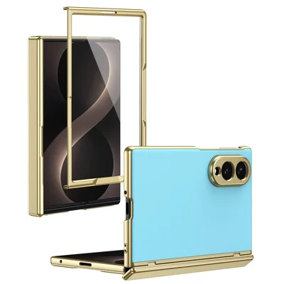 Voor Samsung Galaxy Z Fold 8 Wide Case AG Matte Harde PC Vouwtelefoonhoesje met Gehard Glas Folie - Babyblauw