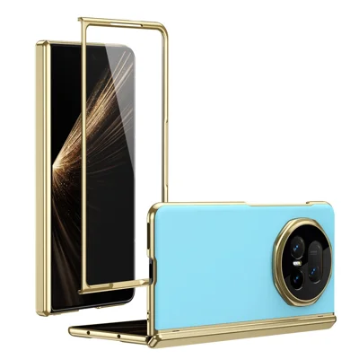 Voor Honor Magic V5 5G hoesje AG matte harde PC-klaptelefoonhoes met gehard glasfolie - Babyblauw