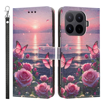 For Xiaomi 17T Case Pattern Printing PU Leather Flip Wallet Phone Cover with Wrist Strap - Rose Butterfly