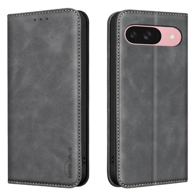  BINFEN COLOR for Google Pixel 10 Pro / Google Pixel 9 / Google Pixel 9 Pro / Google Pixel 10 RFID Blocking Calf Texture PU Leather Phone Cover - Black