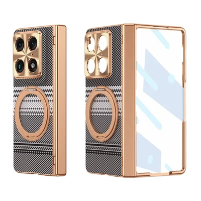 Чехол для Motorola Razr Fold 5G с поворотной подставкой, текстурированный под углеродное волокно, из поликарбоната, с защитой экрана — черный