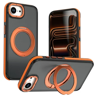 Dla iPhone 16e / 17e Obudowa Magnetyczna Dwukolorowa z Obrotowym Pielęgnem PC + TPU - Pomarańczowy