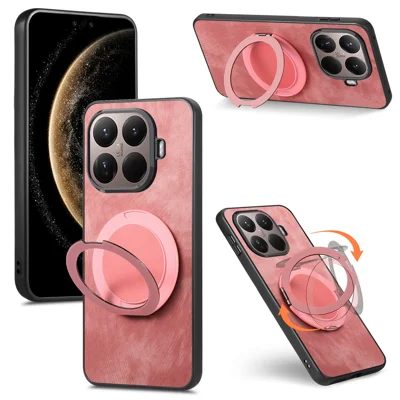 Etui na telefon Xiaomi 17T z obracaną podstawką, ulżenie stresu, retro etui z tyłem ze skóry - różowe