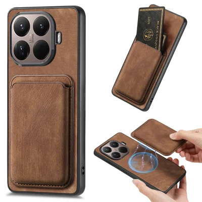 Funda para Xiaomi 17T Pro Compatible con MagSafe, Funda Trasera de Cuero con Soporte Desmontable para Tarjetas - Marrón