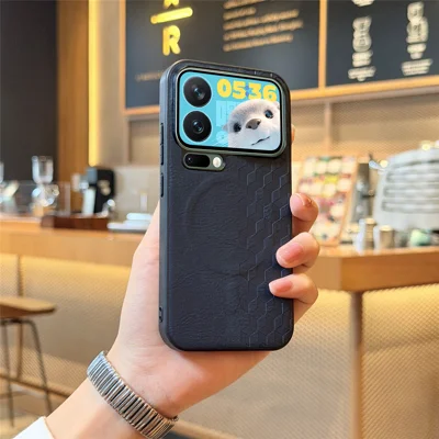  Capa Magnética para Telemóvel Xiaomi 17 Pro com Padrão em Grelha, Capa Protetora em Pele Sintética PU + PC - Preto