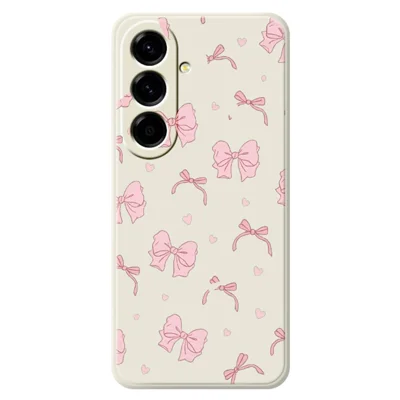 For Samsung Galaxy A27 5G Case Pink Bow Love Pattern Printing Straight Edge TPU Phone Back Cover - Beige