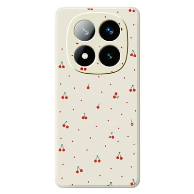 Telefoonhoesje voor Xiaomi Redmi Note 15 Pro 5G (Global) met rood kersenpatroon, rechte rand, TPU achterkant - Beige