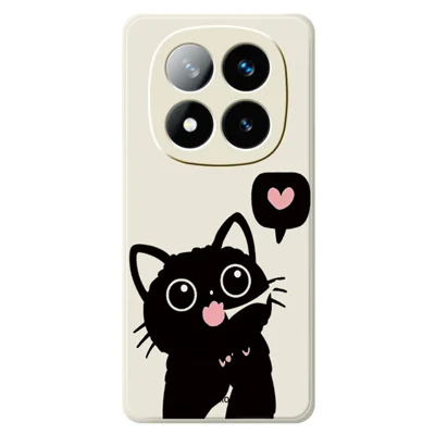 Funda para Xiaomi Redmi Note 15 Pro+ 5G (Global) / Poco M8 Pro 5G con diseño de gato negro amor, bordes rectos, cubierta trasera de TPU - Beige