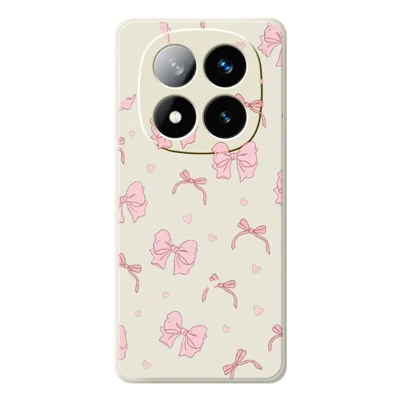 For Xiaomi Redmi Note 15 Pro 4G (Global) Case Pink Bow Love Pattern Printing Straight Edge TPU Phone Back Cover - Beige