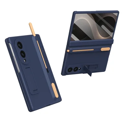 För Samsung Galaxy Z Fold 8 Wide Kickstand-fodral med gångjärnskydd i PC med skärmskydd och styluspenna - Safir