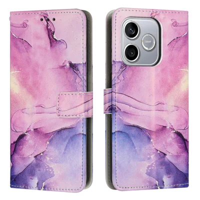 Etui Smart 5G dla Honor 600 z uchwytem, wzór marmuru, portfel z poliuretanu - fioletowe