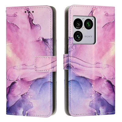  For Sony Xperia 1 VIII Stand Case Marble Pattern PU Leather Wallet Phone Cover - Purple