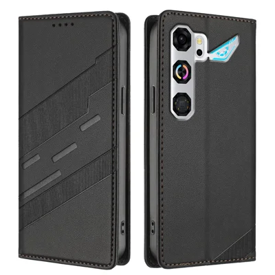 Capa Carteira de Couro Flip Folio Suporte Estilo Punk 009 para ZTE nubia Neo 5 GT 5G - Preto