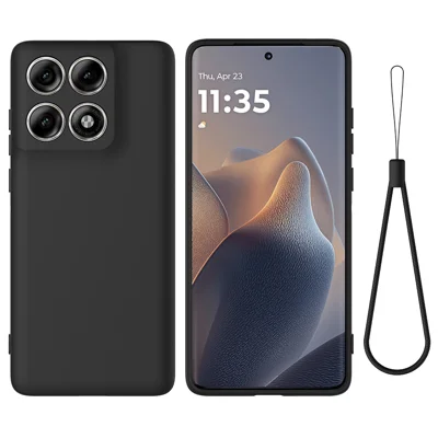 Obudowa z ciekłego silikonu z paskiem na rękę do Motorola Edge 70 Pro 5G – Czarna