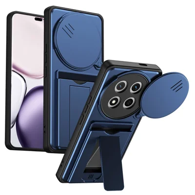 Phone Case for Honor X60 Pro 5G / X9c 5G / Magic7 Lite 5G Slide Camera Cover Kickstand PC + TPU Shell with Card Holder - Blue