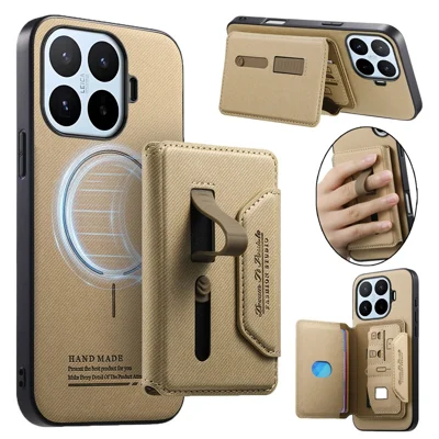 For Xiaomi 17T Pro Magnetic Case PU Leather + PC + TPU Anti-Scratch Back Cover with Detachable Card Holder - Khaki