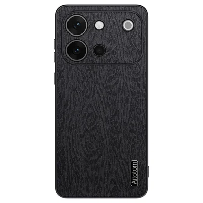 For vivo S60 5G Case Wood Texture PU Leather Coated PC TPU Phone Cover - Black