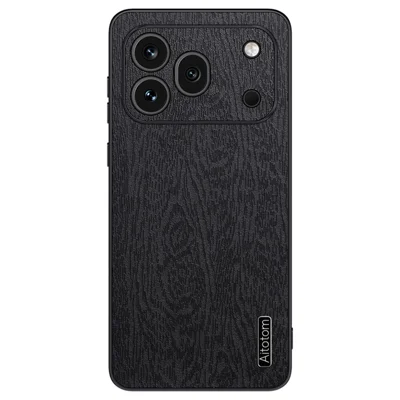 Cover per Honor 600 Pro 5G con Texture in Legno Rivestita in PU e Pellicola PC TPU - Nero