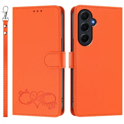  For Samsung Galaxy A55 5G Case PU Leather Heart Pattern Wallet Flip Phone Cover with Hand Strap - Orange