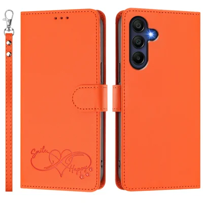  For Samsung Galaxy A16 4G / Galaxy A16 5G Case PU Leather Heart Pattern Wallet Flip Phone Cover with Hand Strap - Orange