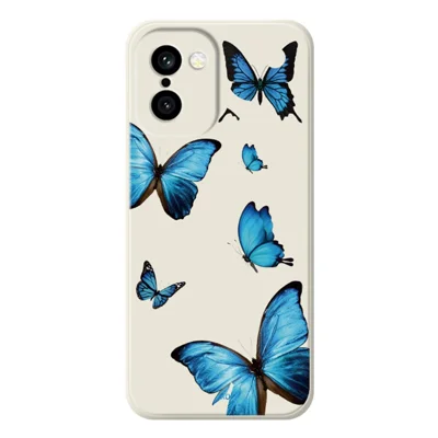 For OnePlus 15R 5G / Ace 6T 5G Hoesje met Blauwe Vlinders Patroon Afdruk Rechte Rand TPU Telefoon Achterkant - Beige