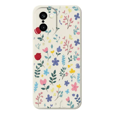 Voor OnePlus 15R 5G / Ace 6T 5G Hoesje Kleurrijke Bloemen Takken Patroon Afdruk Rechte Rand TPU Telefoon Achterkant - Beige