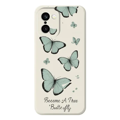 For OnePlus 15R 5G  /  Ace 6T 5G Case Green Butterfly Pattern Printing Straight Edge TPU Phone Back Cover - Beige