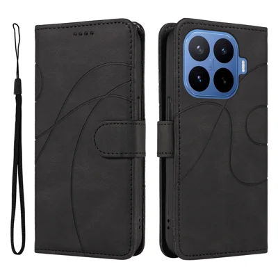  For Xiaomi 17T Wallet Case Leather Phone Cover Stand with Curved Line Design -  Black