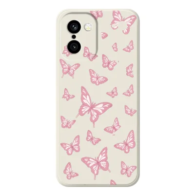Voor OnePlus 15R 5G / Ace 6T 5G Hoesje Roze Vlinders Patroon Afdrukken Rechte Rand TPU Telefoon Achterkant - Beige