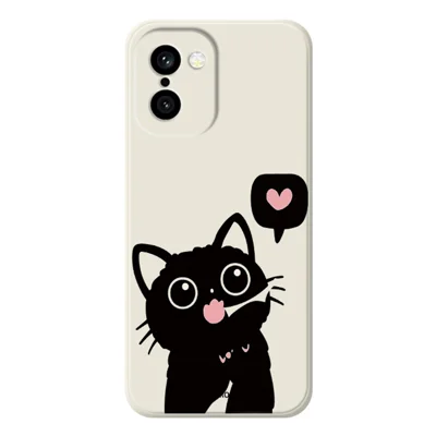 Voor OnePlus 15R 5G / Ace 6T 5G Hoesje Liefde Zwarte Kat Patroon Afdruk Rechte Rand TPU Telefoon Achterkant - Beige